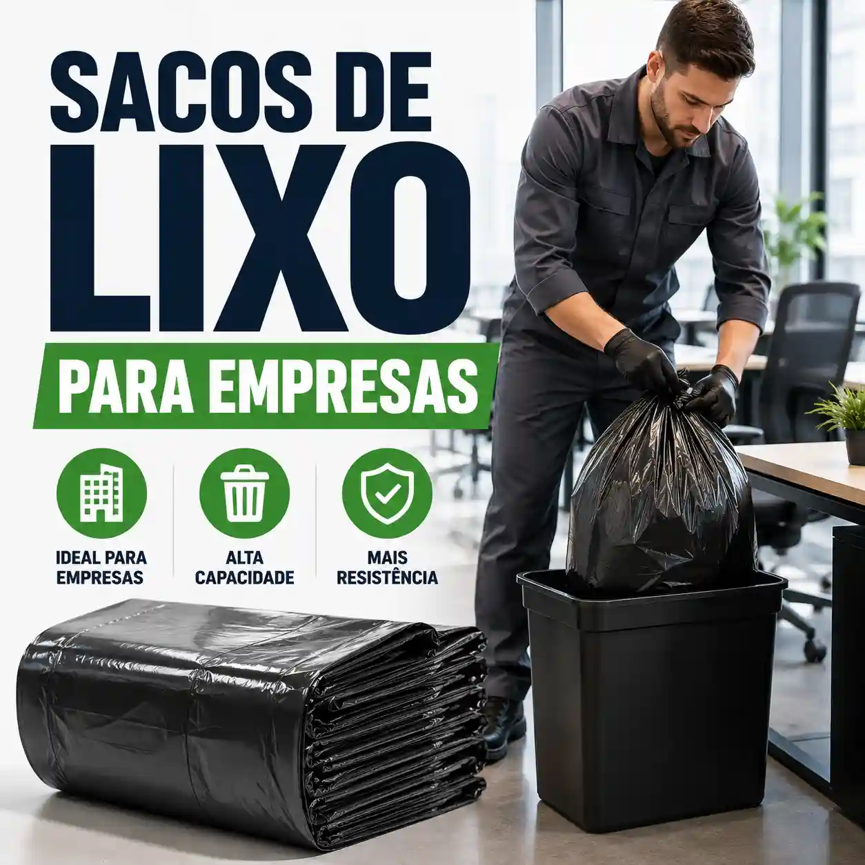 Sacos de lixo para empresas em fardos fechados, linha completa de 15 a 200 litros