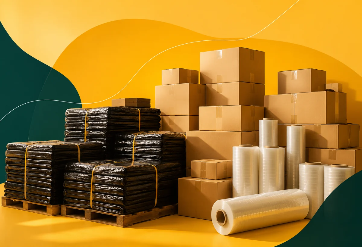 Fardos, caixas, paletes e bobinas preparados para compras empresariais em volume
