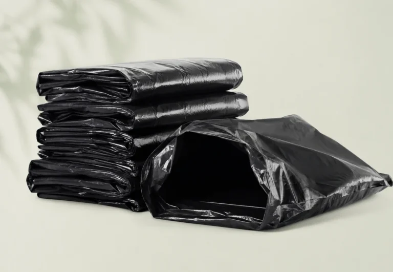 Sacos de lixo pretos reforçados empilhados